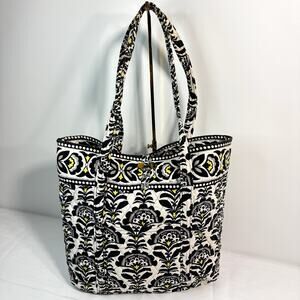 Vera Bradley Purse Hand bag Quilted Tote Travel Paisley Black White Yellow SOFT